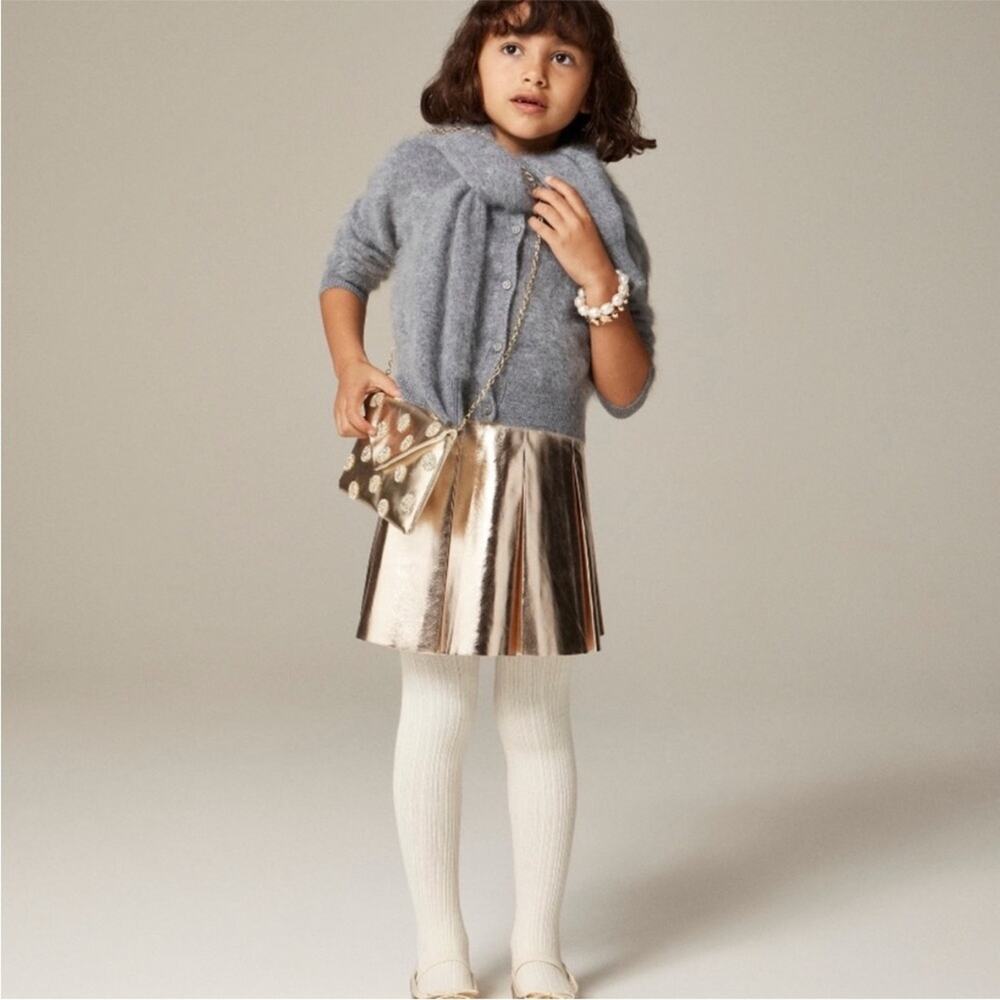 Crewcuts Girls' light Gold metallic pleated pull on skirt